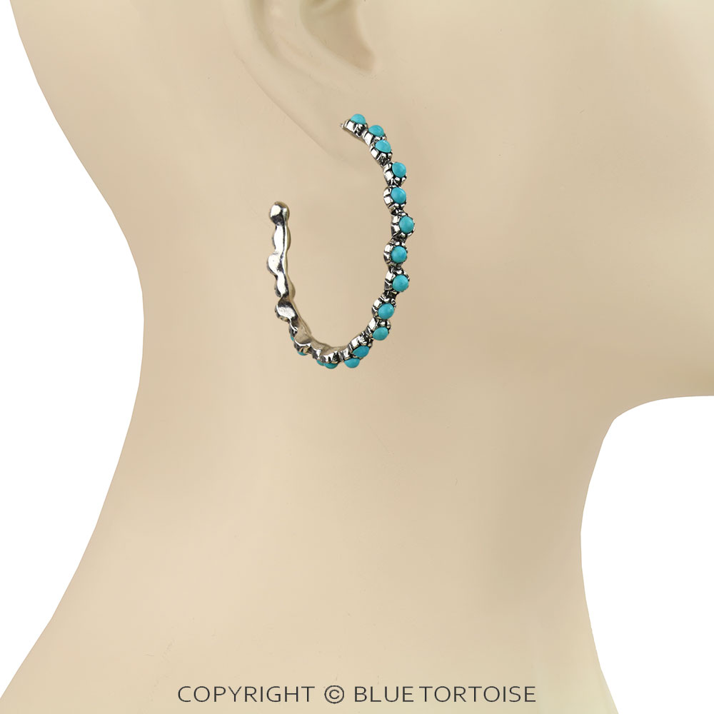2" Western Stone Hoop Earrings - Image 2