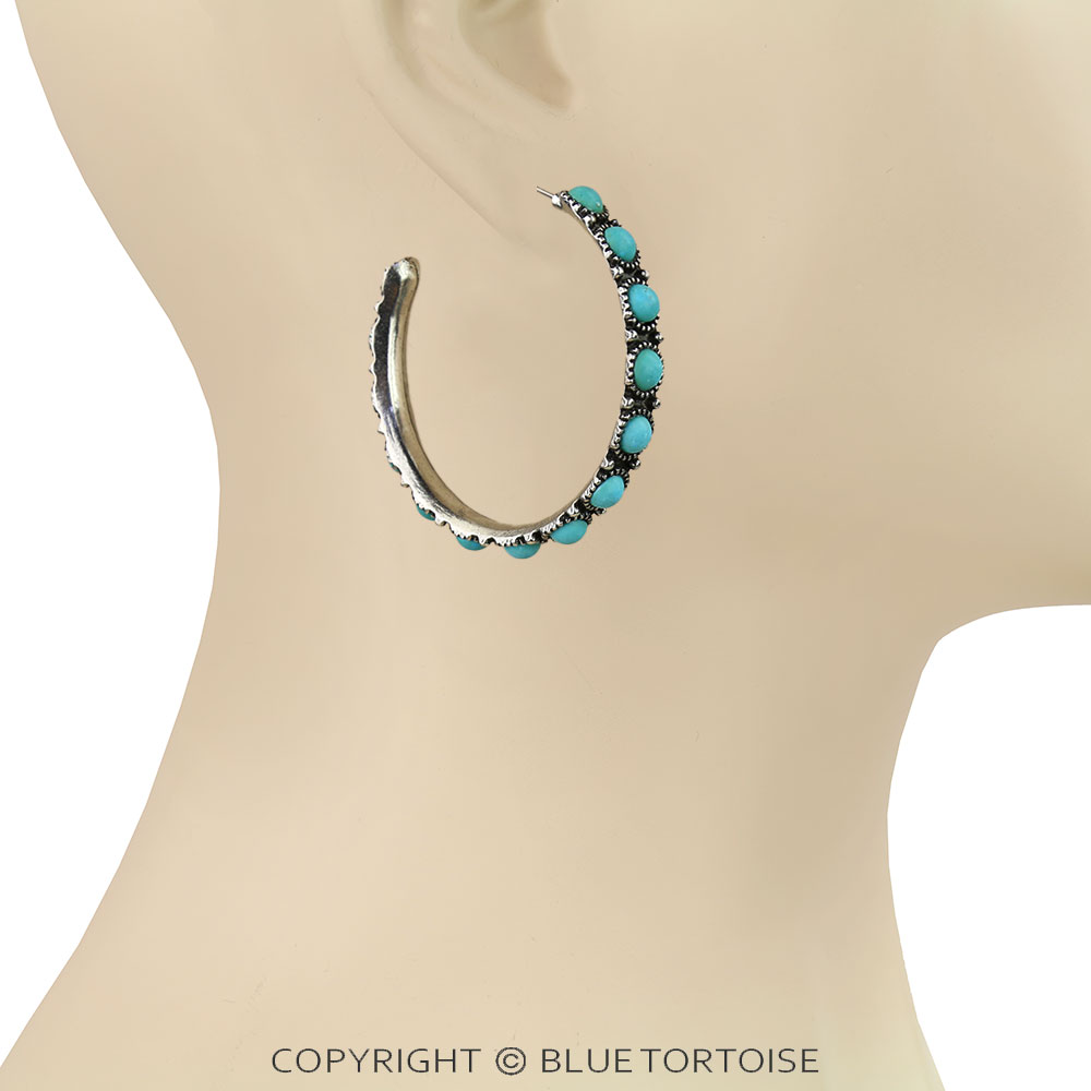 2" Western Stone Hoop Earrings - Image 2