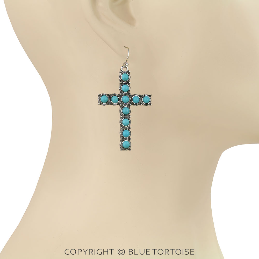 Western Cross Stone Dangle Earrings - Image 2