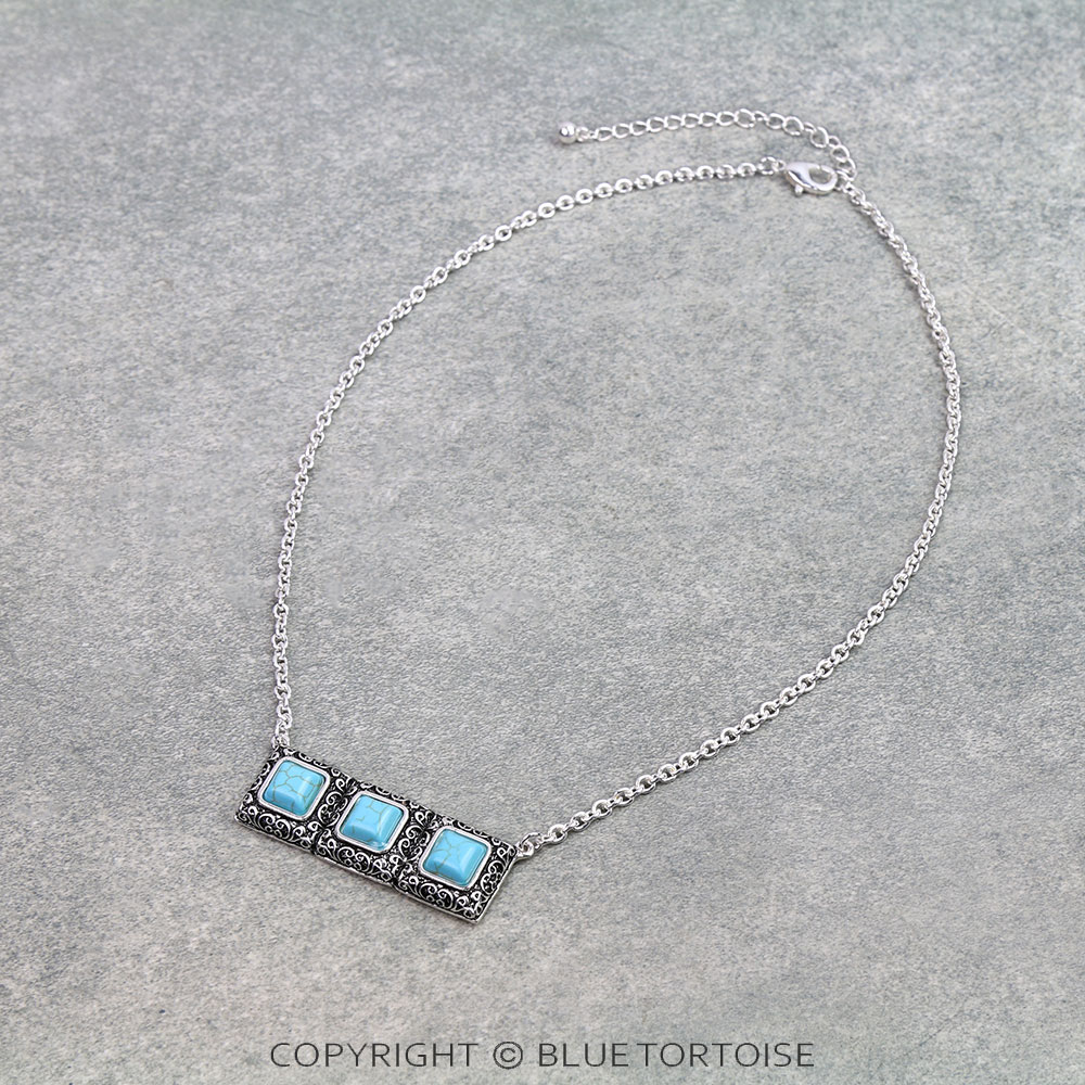 Tailored Filigree Square Stone Bar Necklace
