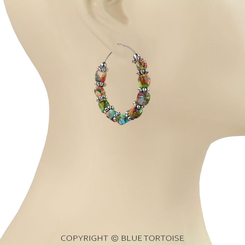 1.75" Western Bead Hoop Earrings - Image 2