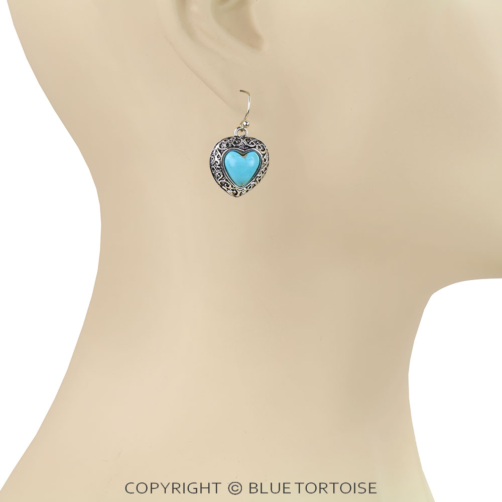 Tailored Filigree Heart Stone Dangle Earrings - Image 2