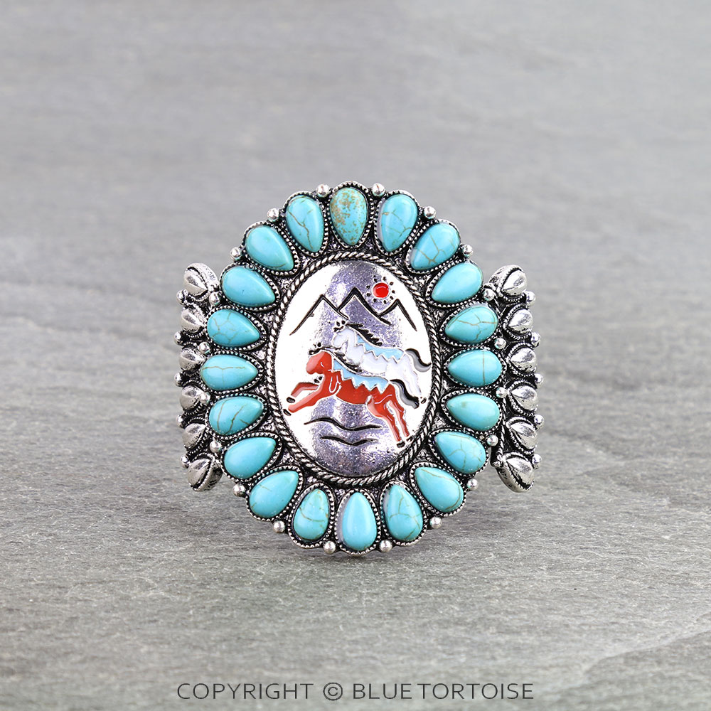 Western Horse Stone Cuff Bracelet
