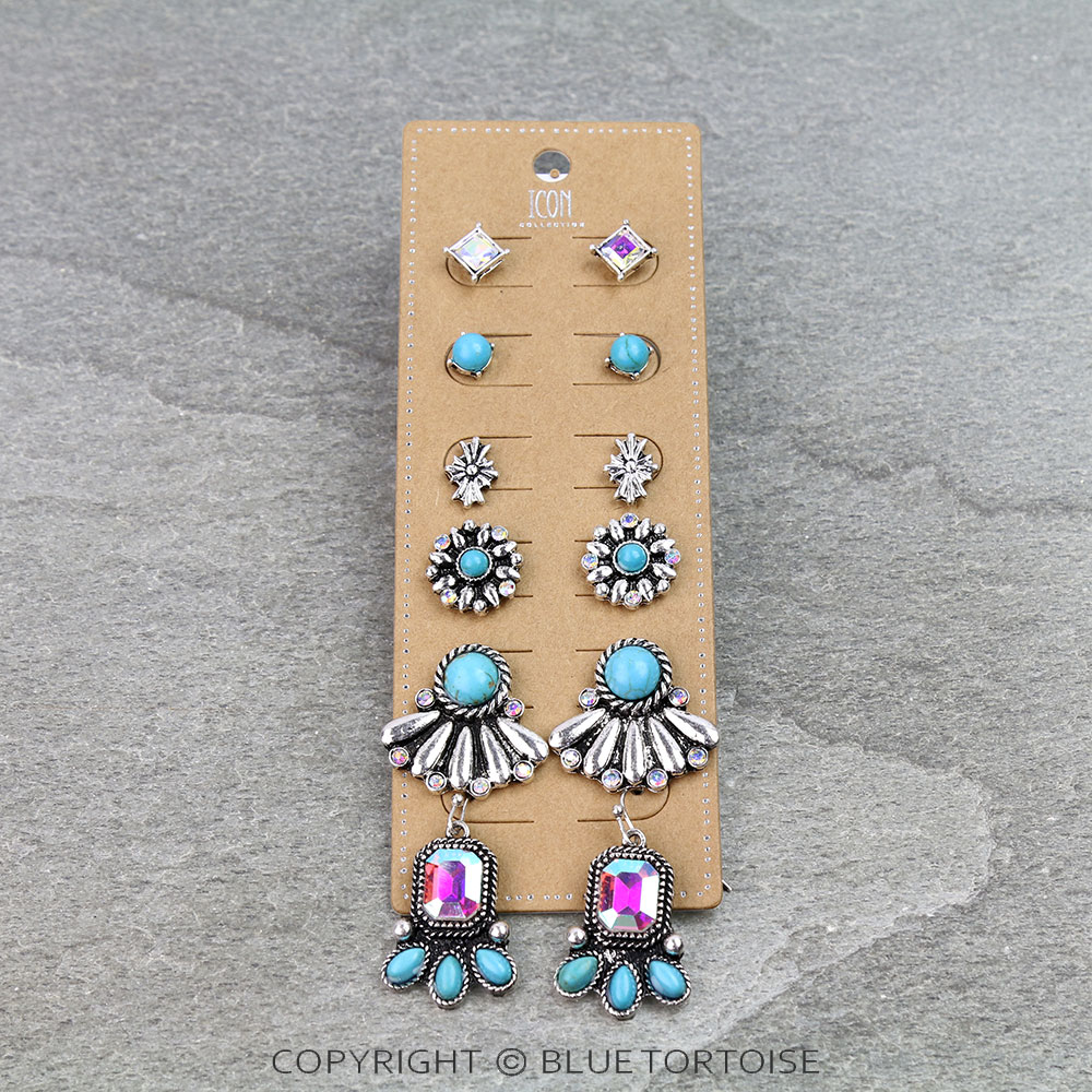 6 Pair Western Style Stud Earring Set
