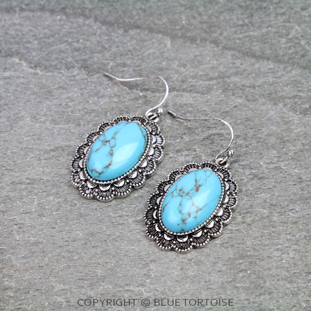 Western Oval Stone Dangle Earrings