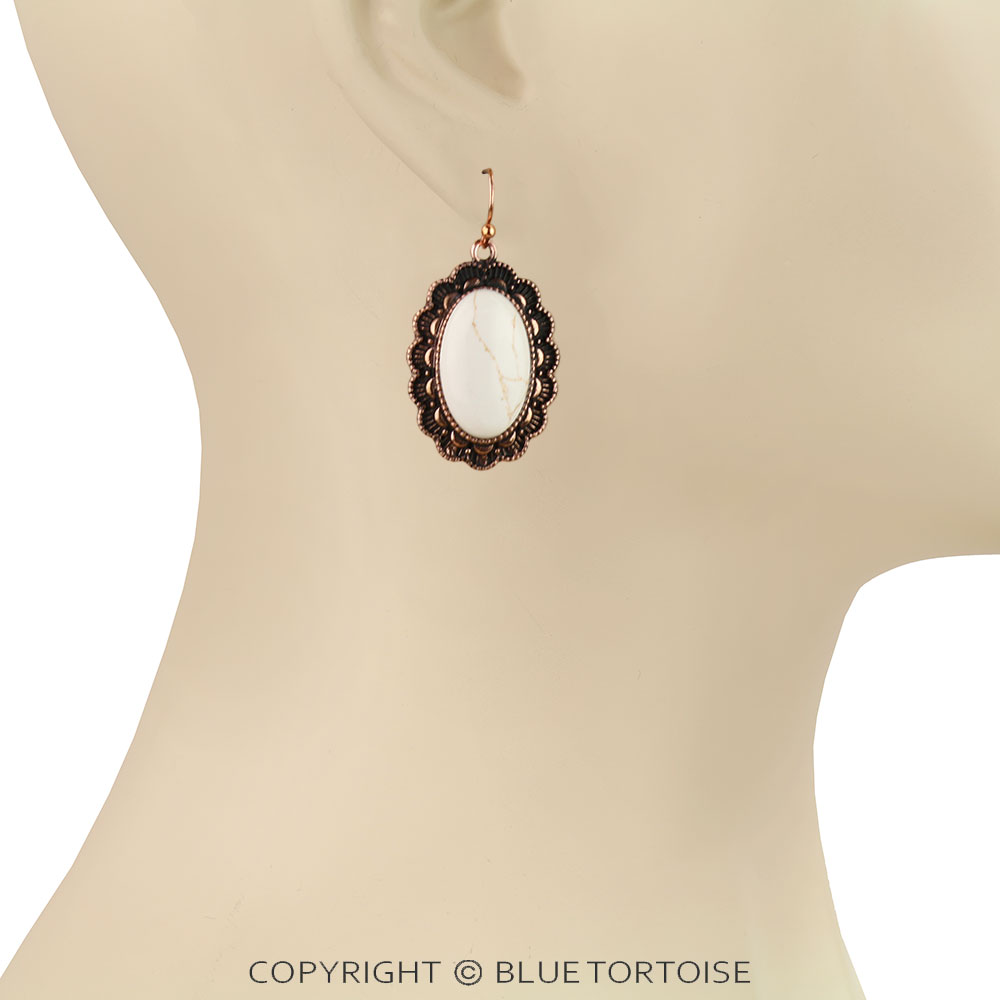 Western Oval Stone Dangle Earrings - Image 2