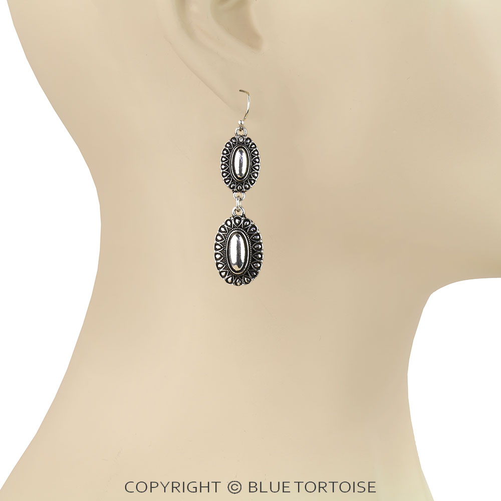 Western Concho Metal Dangle Earrings - Image 2
