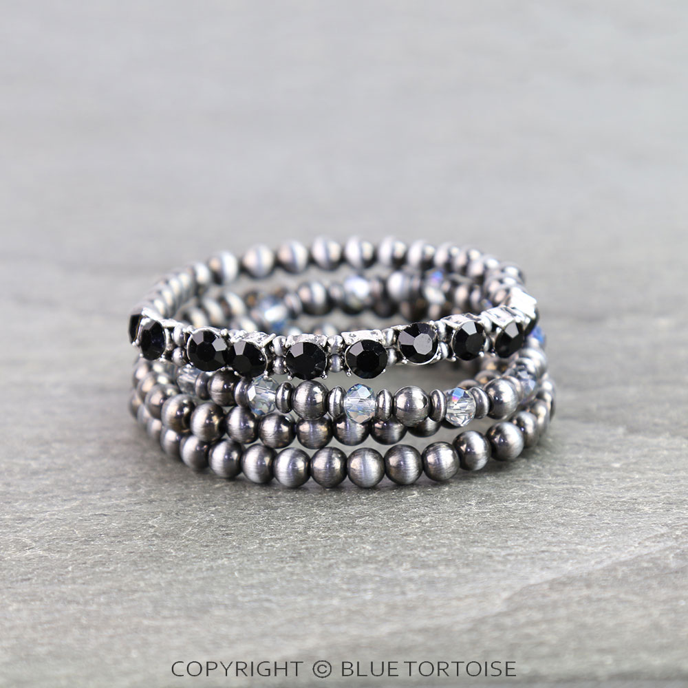 Navajo Style Pearl & Glass Stone Stackable Bracelet