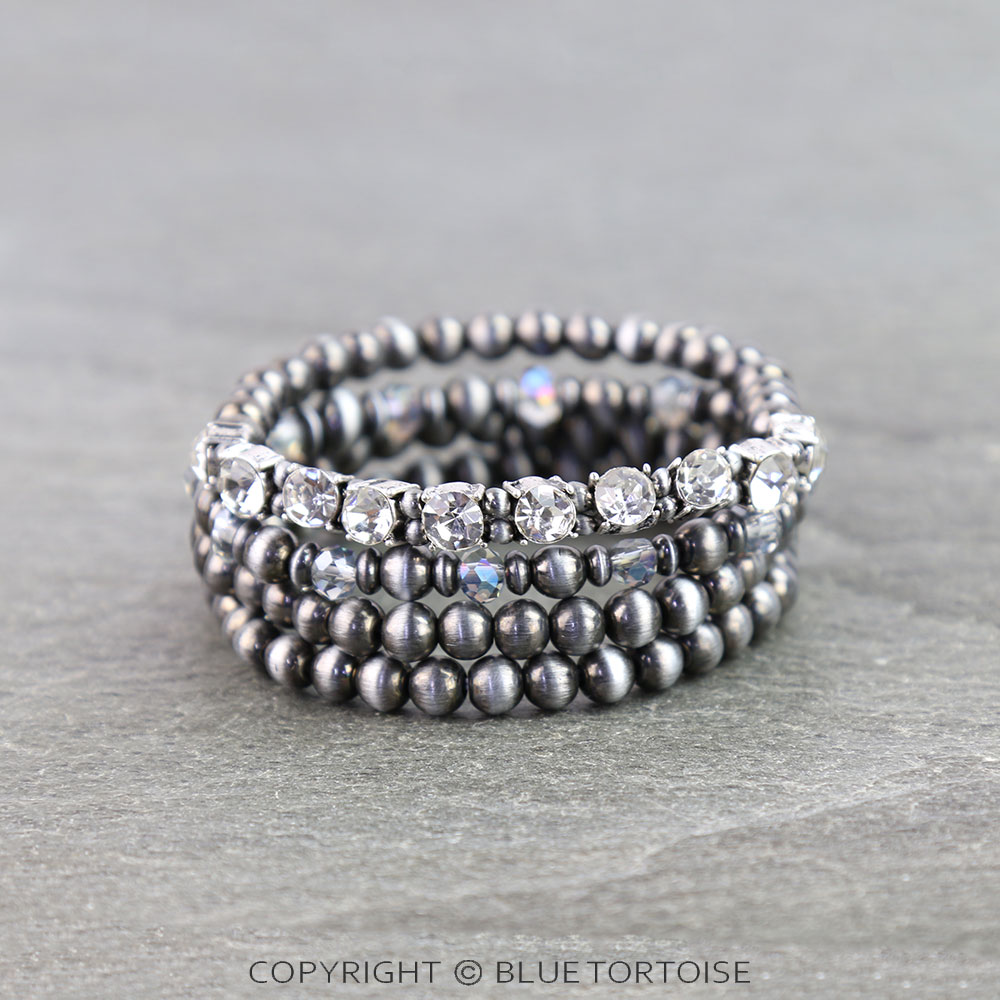 Navajo Style Pearl & Glass Stone Stackable Bracelet