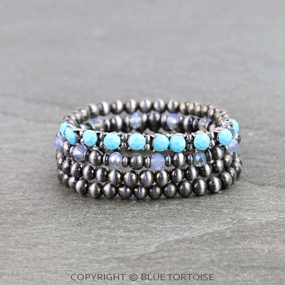 Navajo Style Pearl & Glass Stone Stackable Bracelet