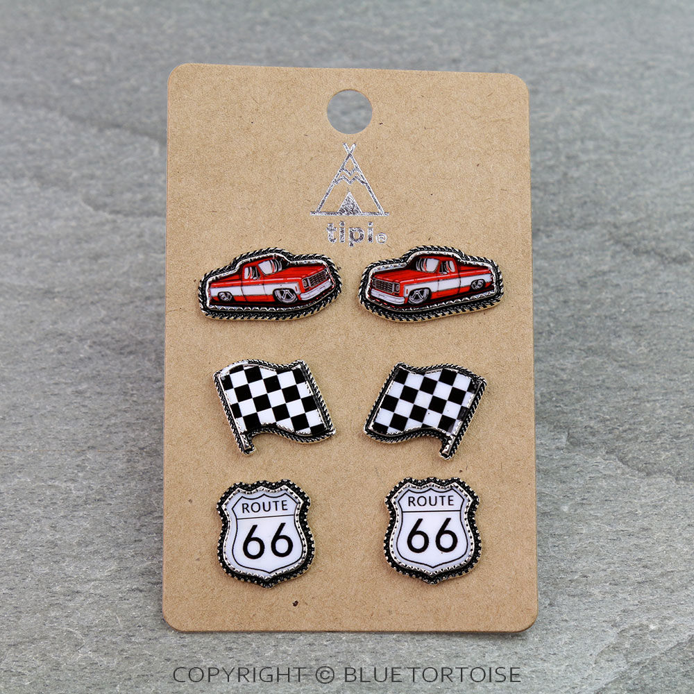 3 Pair Race & RT66 Earring Set