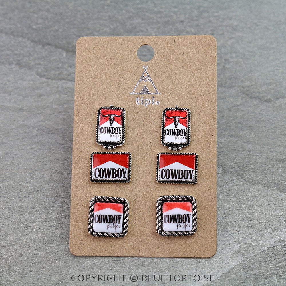 3 Pair Western Cowboy Killer Earring Set
