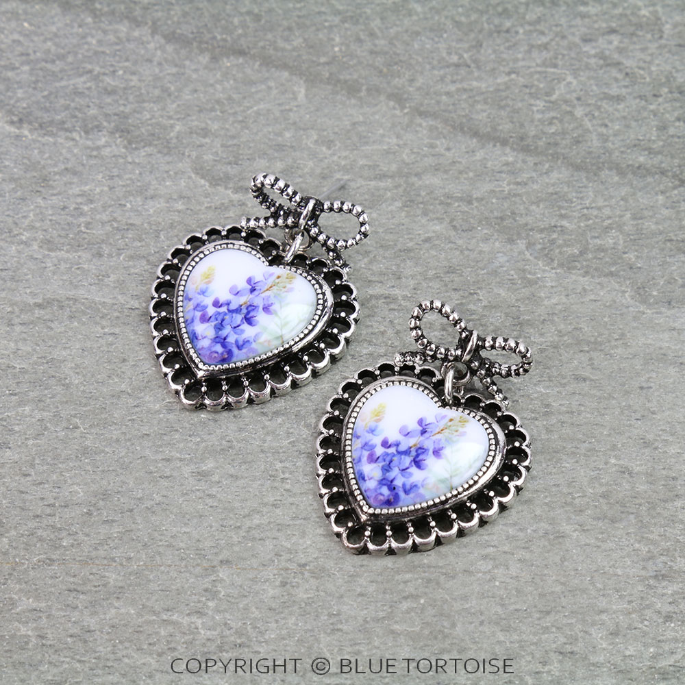 Western Heart Flower Portrait Bow Stud Earrings