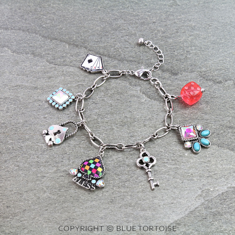 Western Spade Multi Charm Link Bracelet