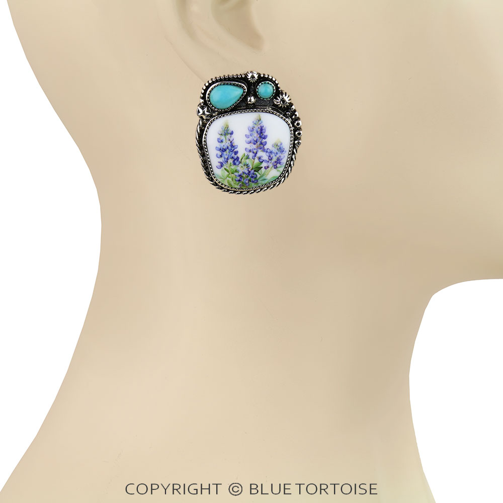 Western Flower Portrait Stud Earrings - Image 2