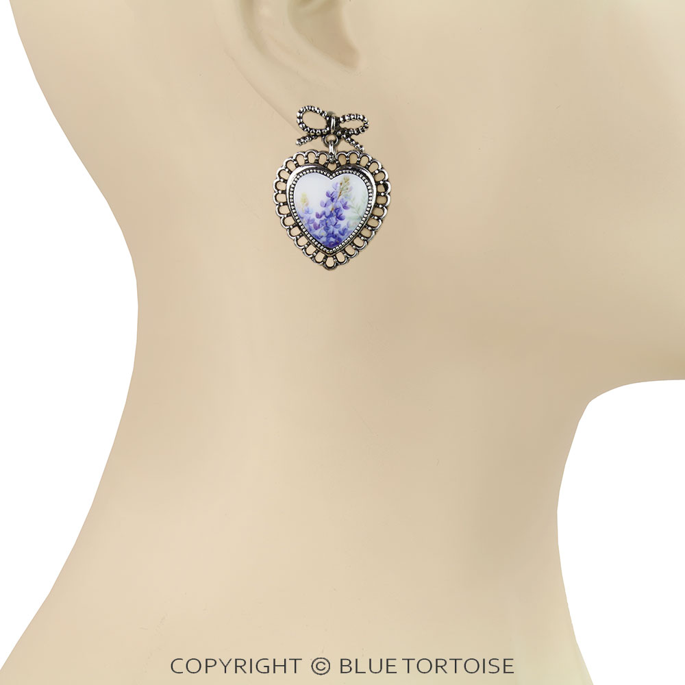 Western Heart Flower Portrait Bow Stud Earrings - Image 2