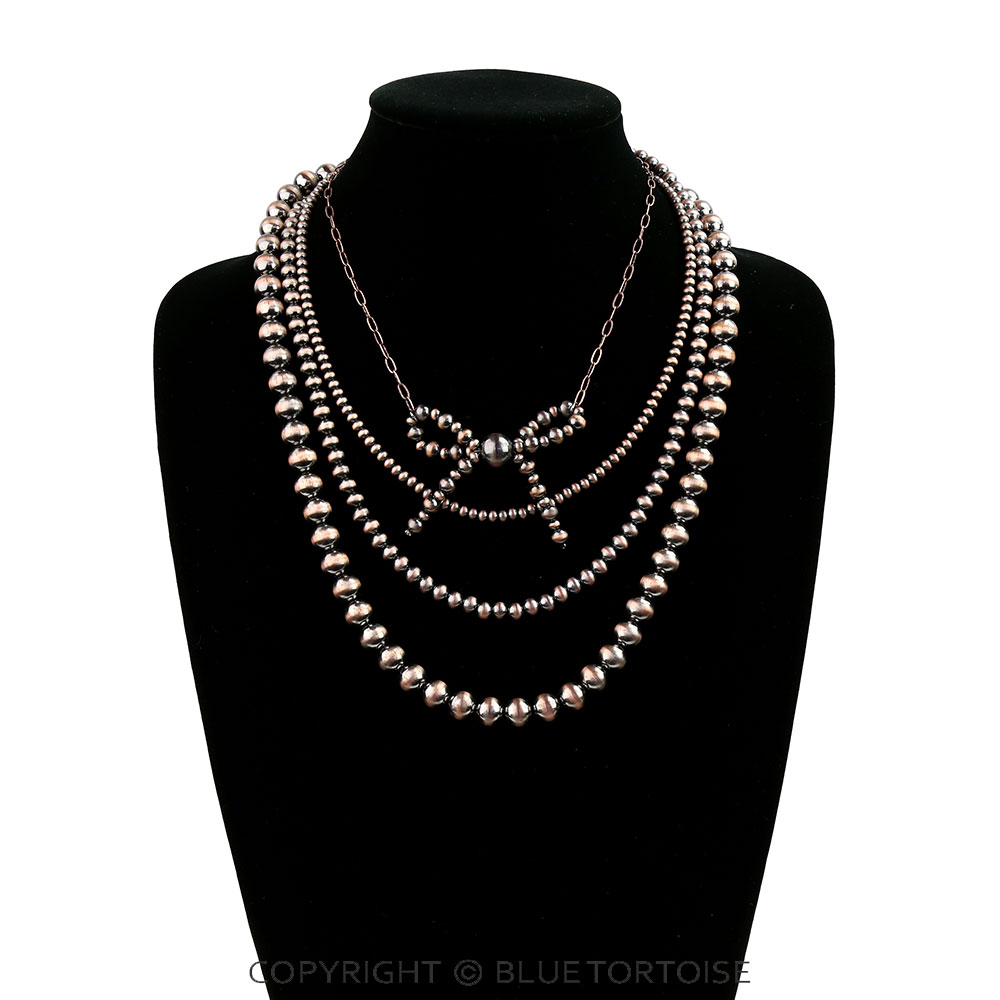 4 Layered Navajo Style Pearl Bow Necklace - Image 2