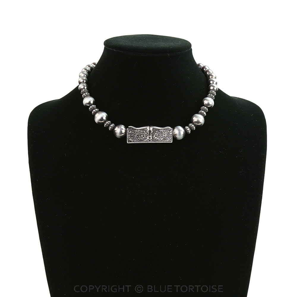 Western Steer Head Bar Pearl Necklace - Image 2