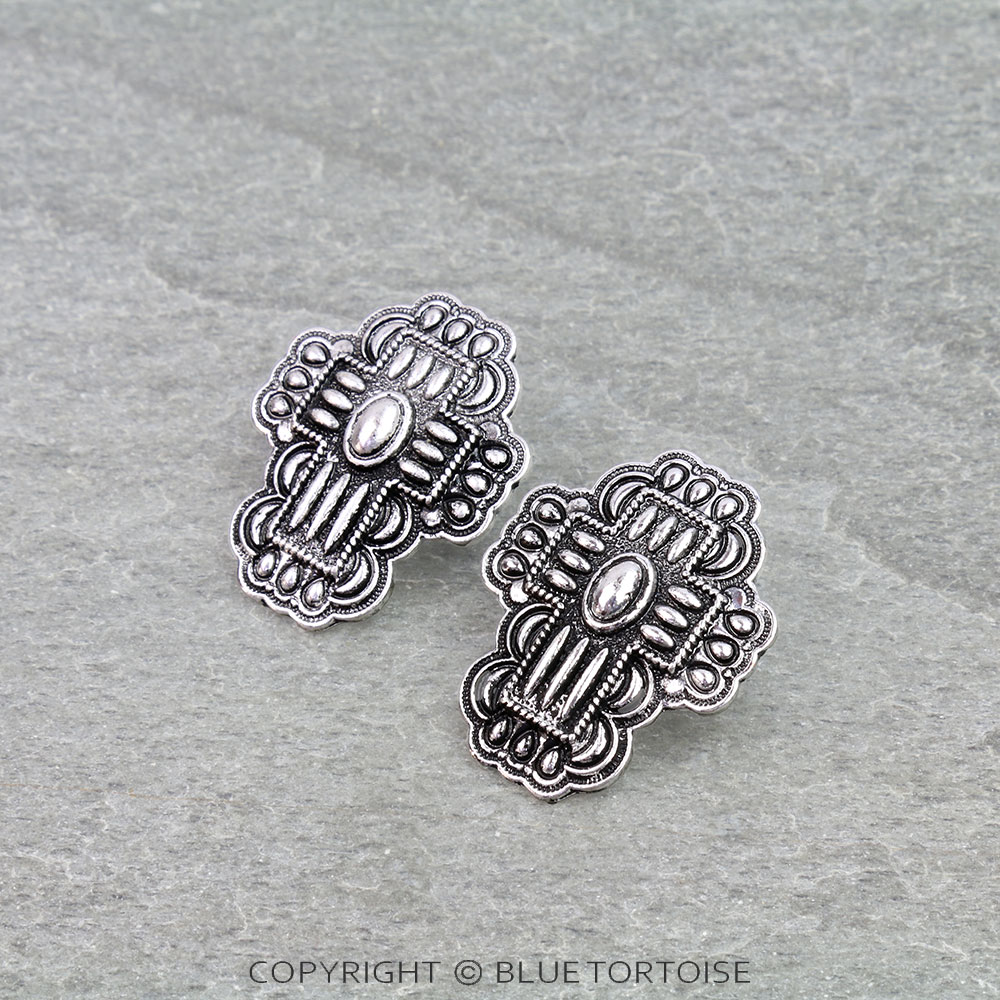 Western Bubble Cross Concho Stud Earrings