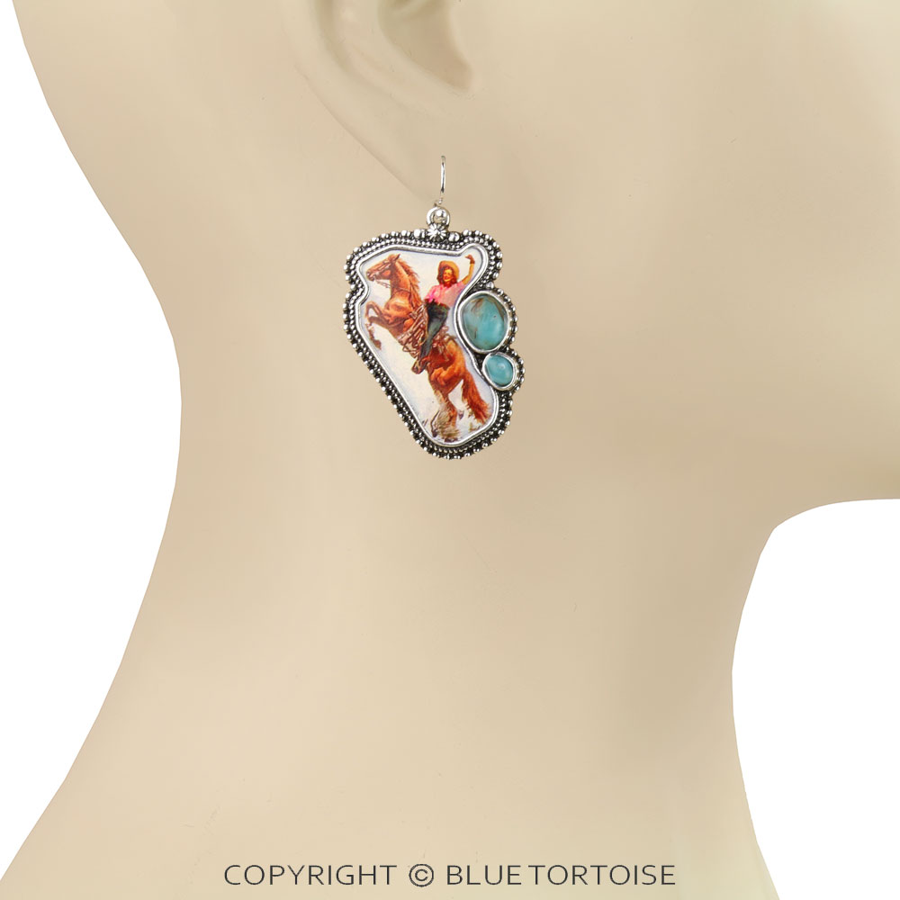 Western Cowgirl Print Dangle Earrings - Image 2