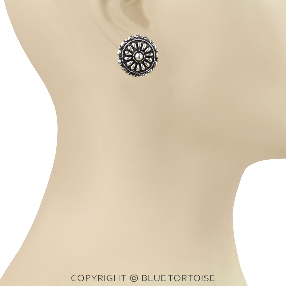 Western Bubble Round Concho Stud Earrings - Image 2