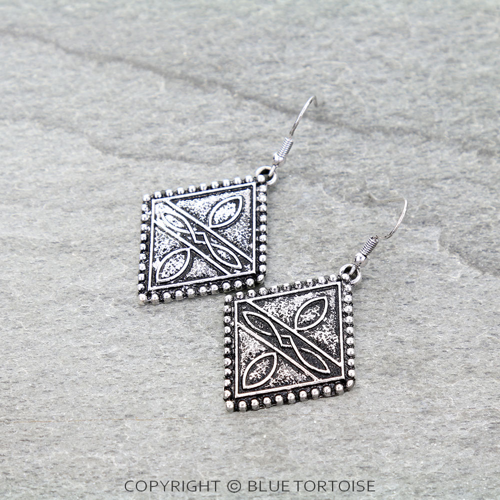Western Boot Stitch Diamond Dangle Earrings