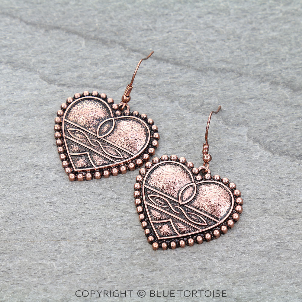 Western Boot Stitch Heart Dangle Earrings
