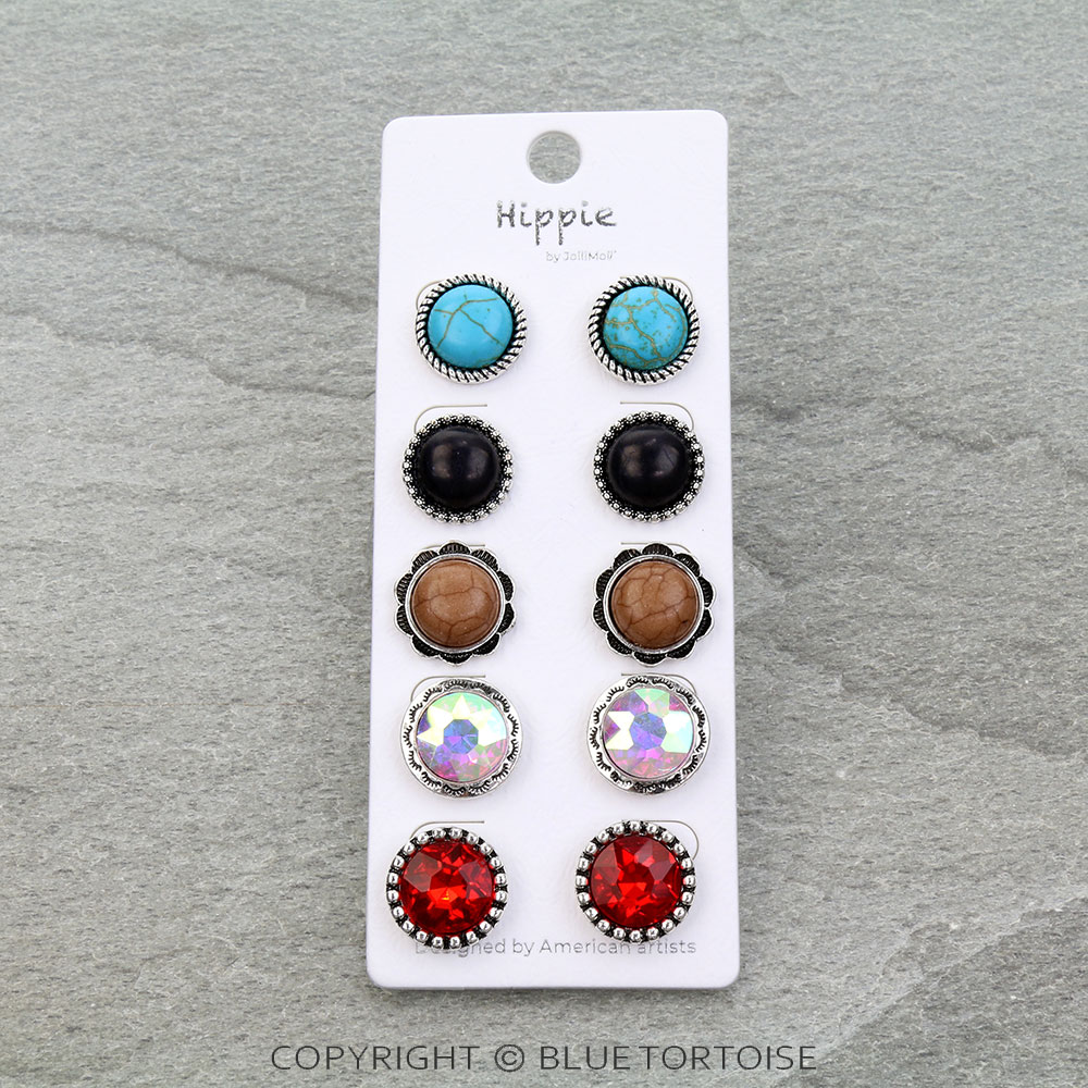 5 Pair Assorted Round Earring Set