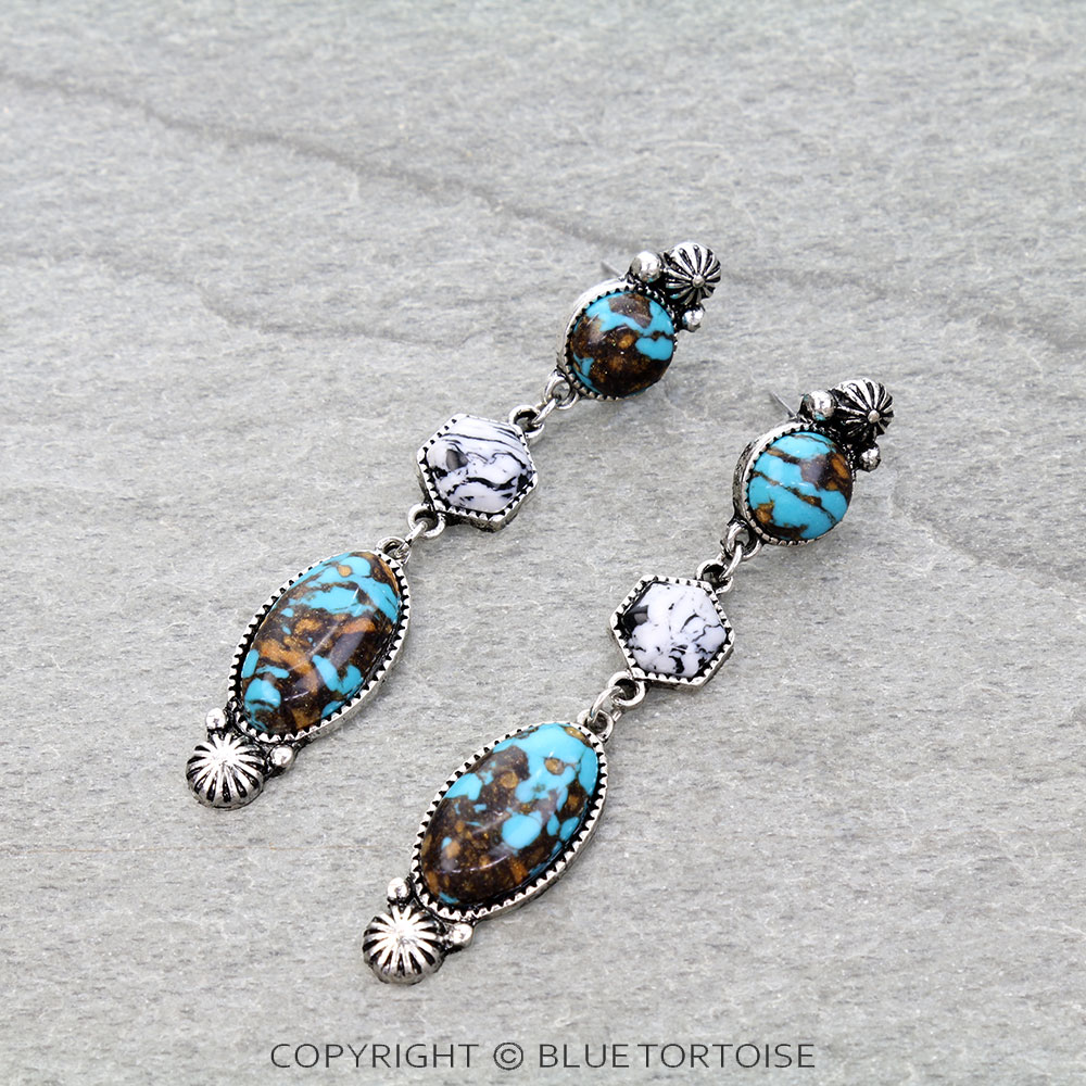 Western Stone Drop Stud Earrings