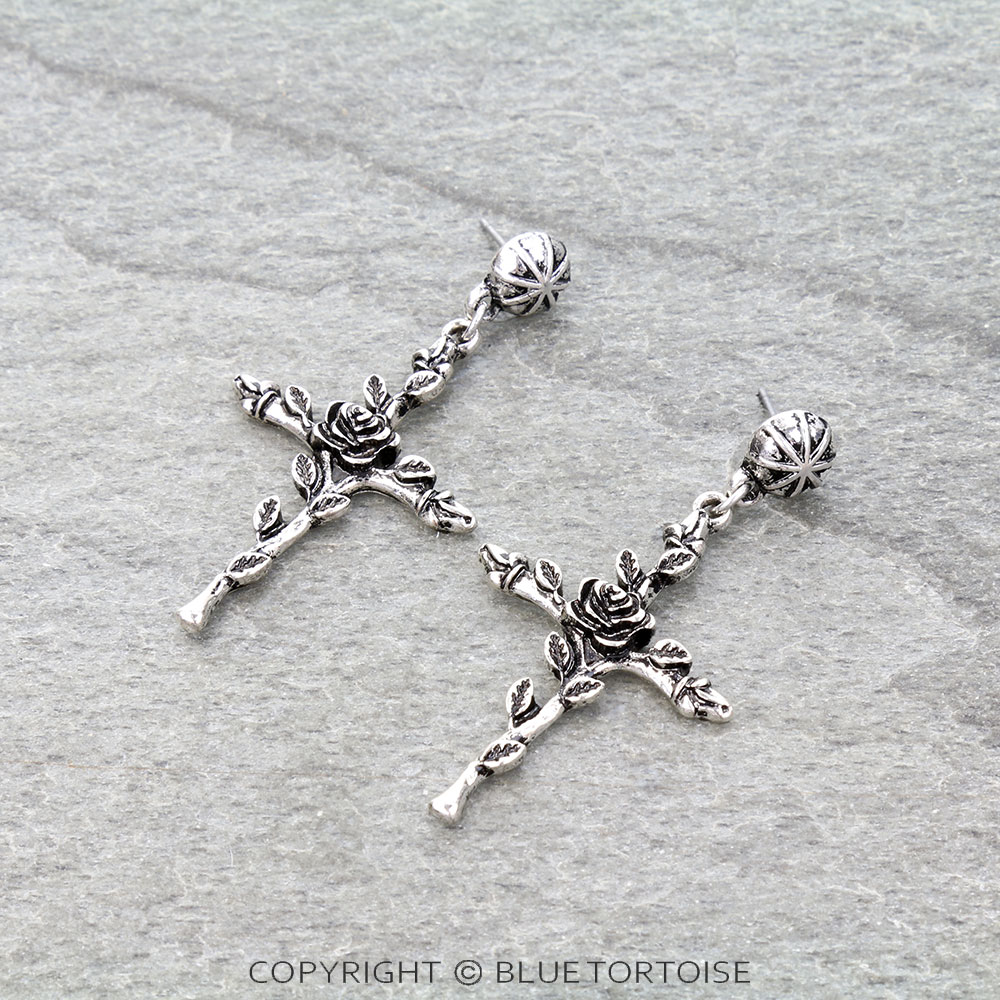 Western Rose and Cross Stud Earrings