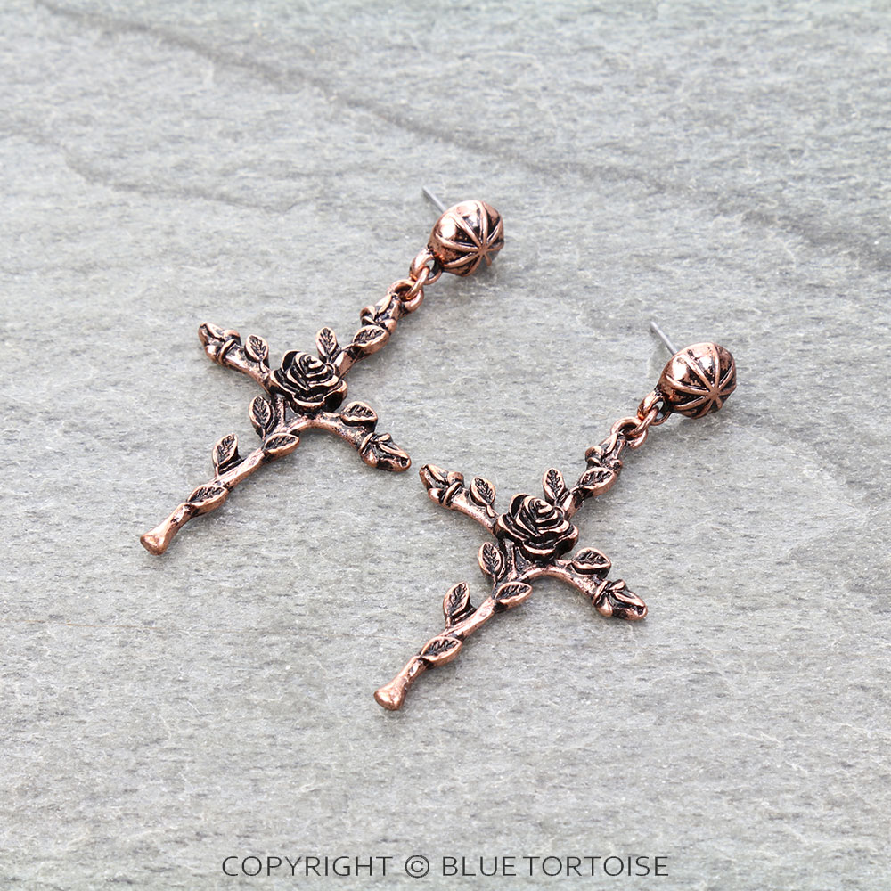 Western Rose and Cross Stud Earrings