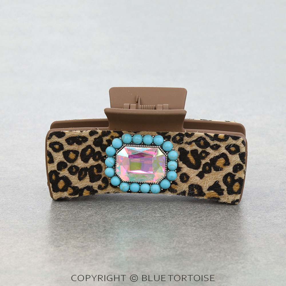 Western Leopard Stone Hair Claw Clip - Image 2