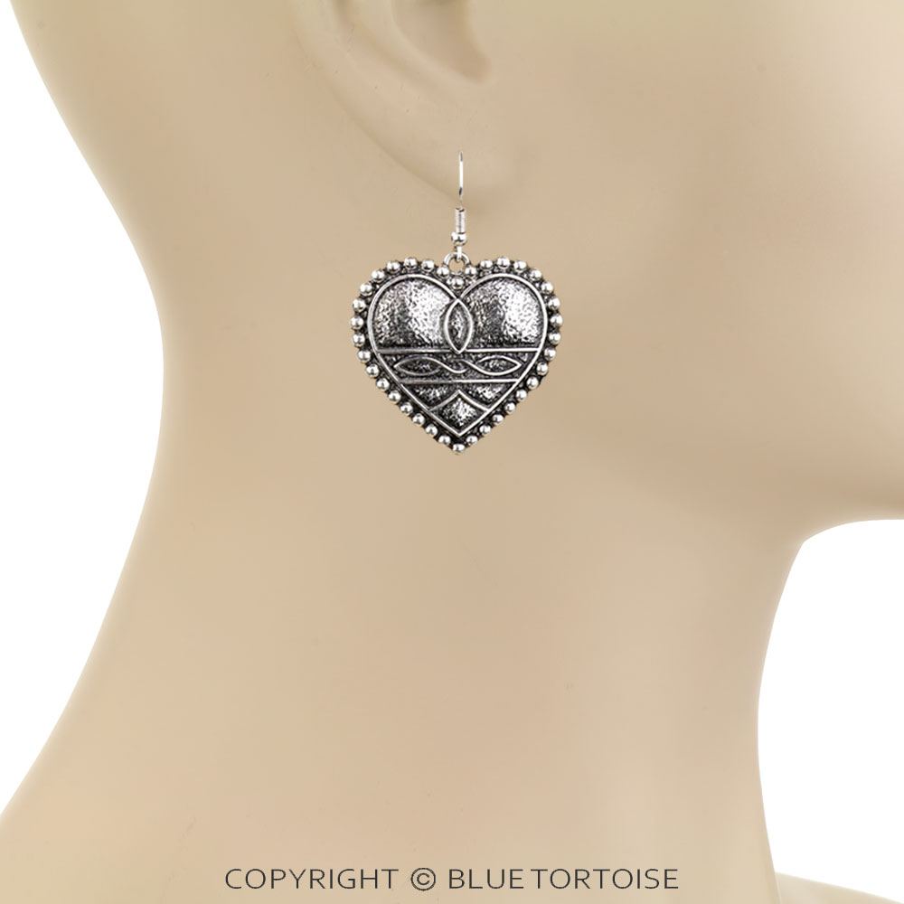 Western Boot Stitch Heart Dangle Earrings - Image 2