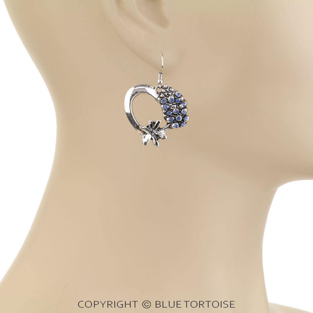 Western Blue Bonnet Heart Dangle Earrings - Image 2