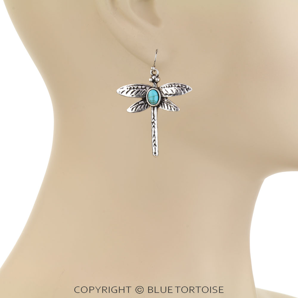 Western Dragonfly Stone Dangle Earrings - Image 2