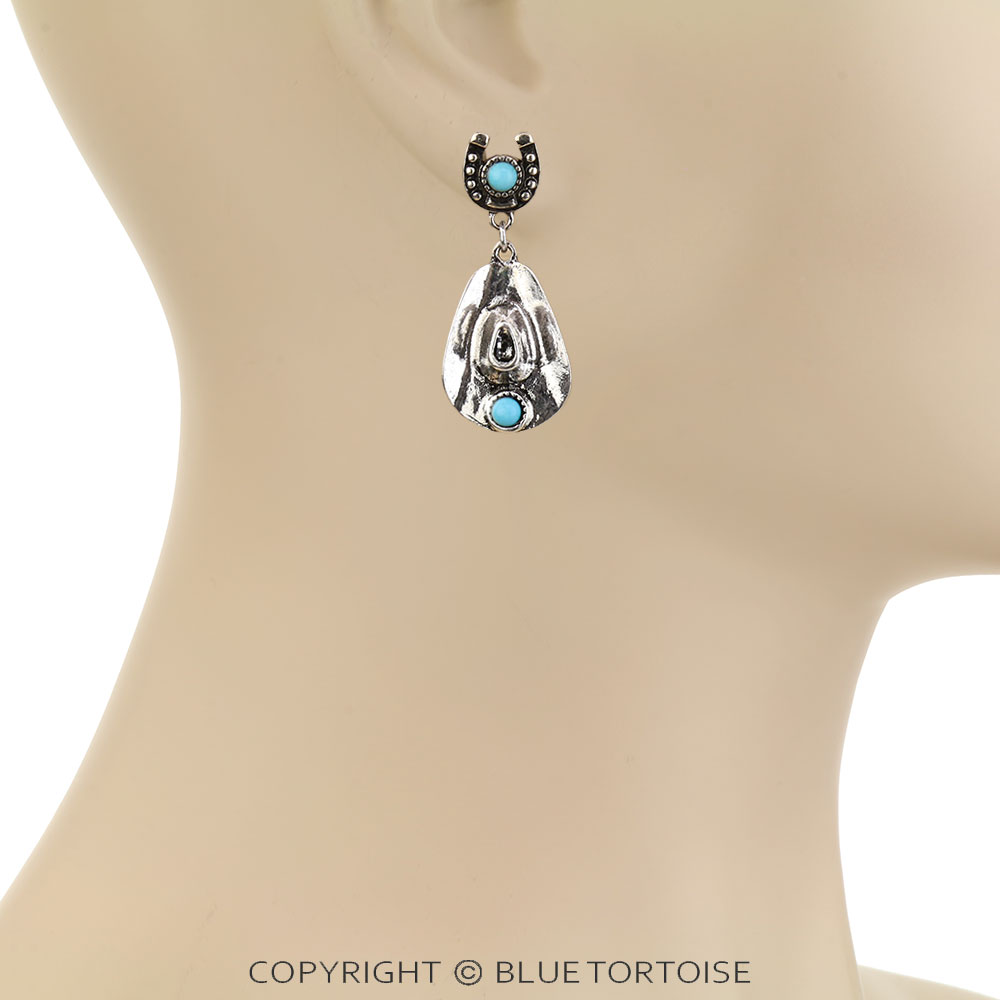 Western Horse Groove and Cowboy Hat Dangle Earrings - Image 2
