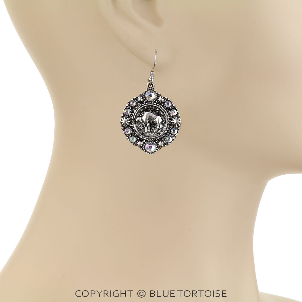Western Buffalo Coin Stone Dangle Earrings - Image 2