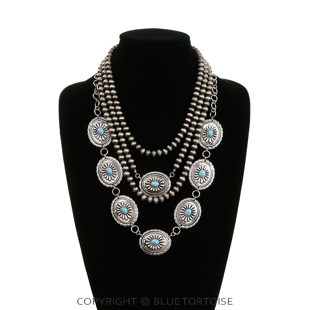 4 Layered Western Concho Stone Necklace - Image 2