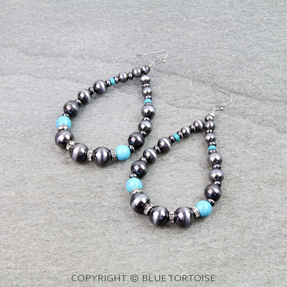 Navajo Style Pearl and Bead Dangle Earrings