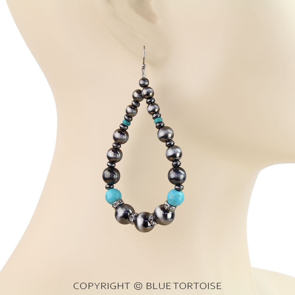 Navajo Style Pearl and Bead Dangle Earrings - Image 2