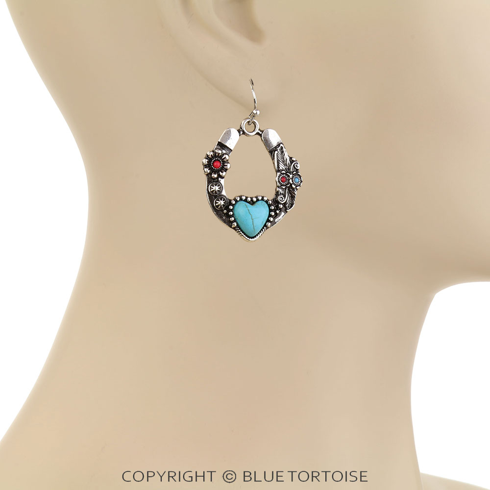 Western Horseshoe Heart Dangle Earrings - Image 2