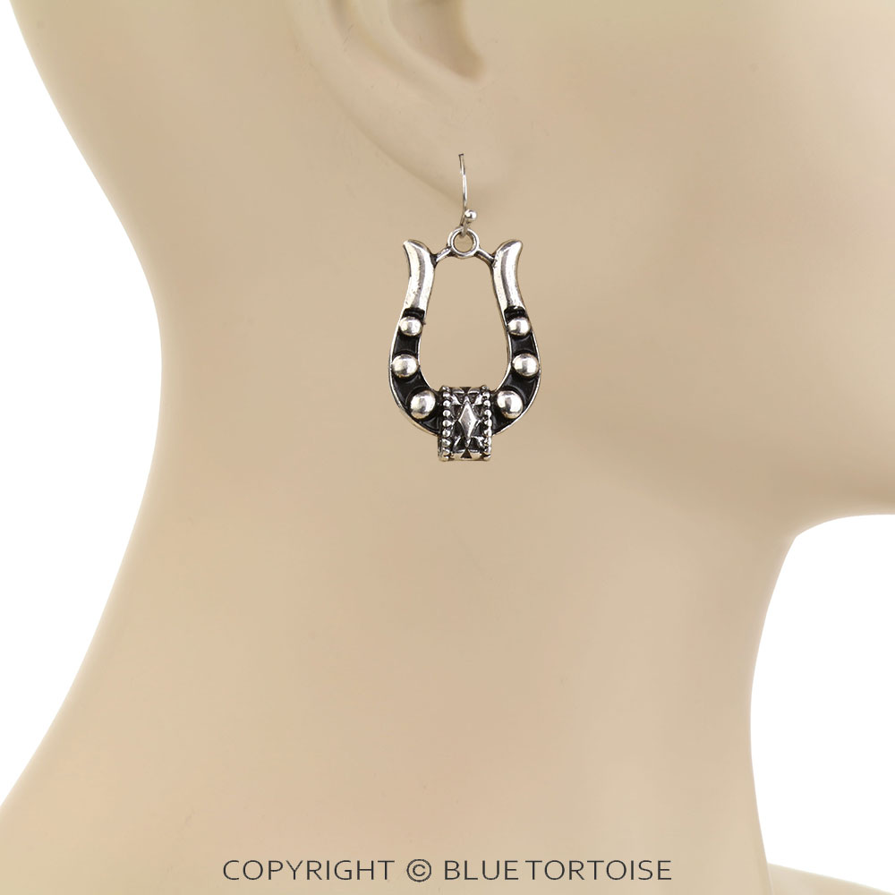 Western Horseshoe Aztec Dangle Earrings - Image 2