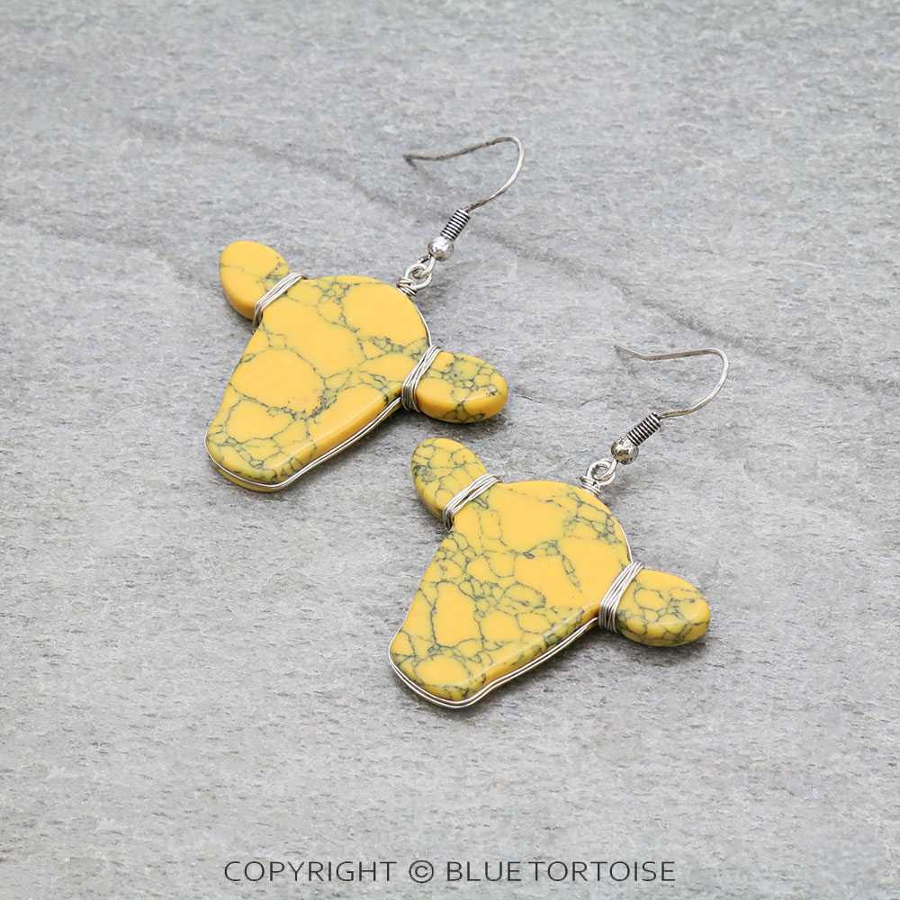 1.25" Western Cow Head Stone Dangle Earrings