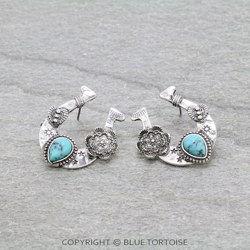 Western Horseshoe Stone Stud Earrings