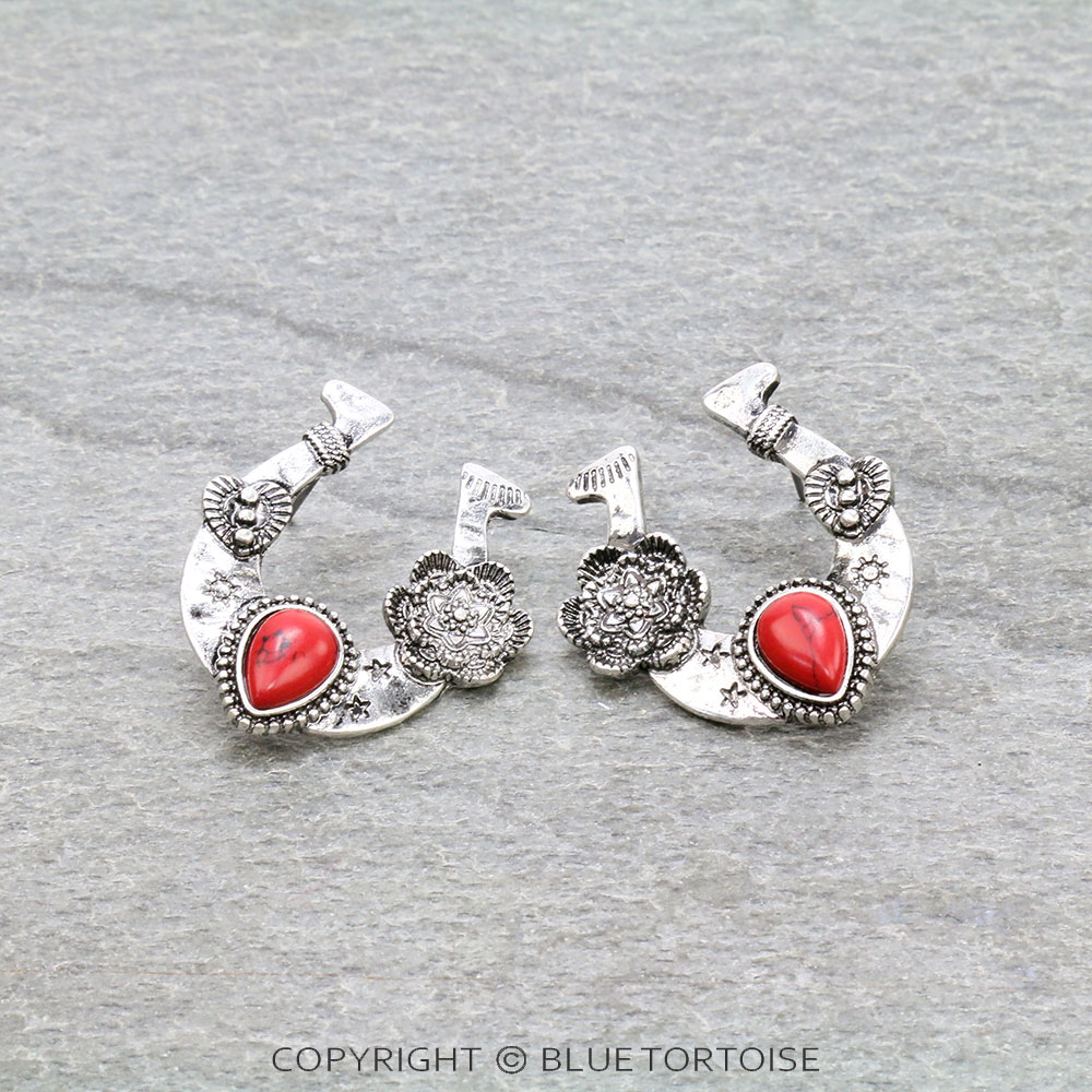 Western Horseshoe Stone Stud Earrings