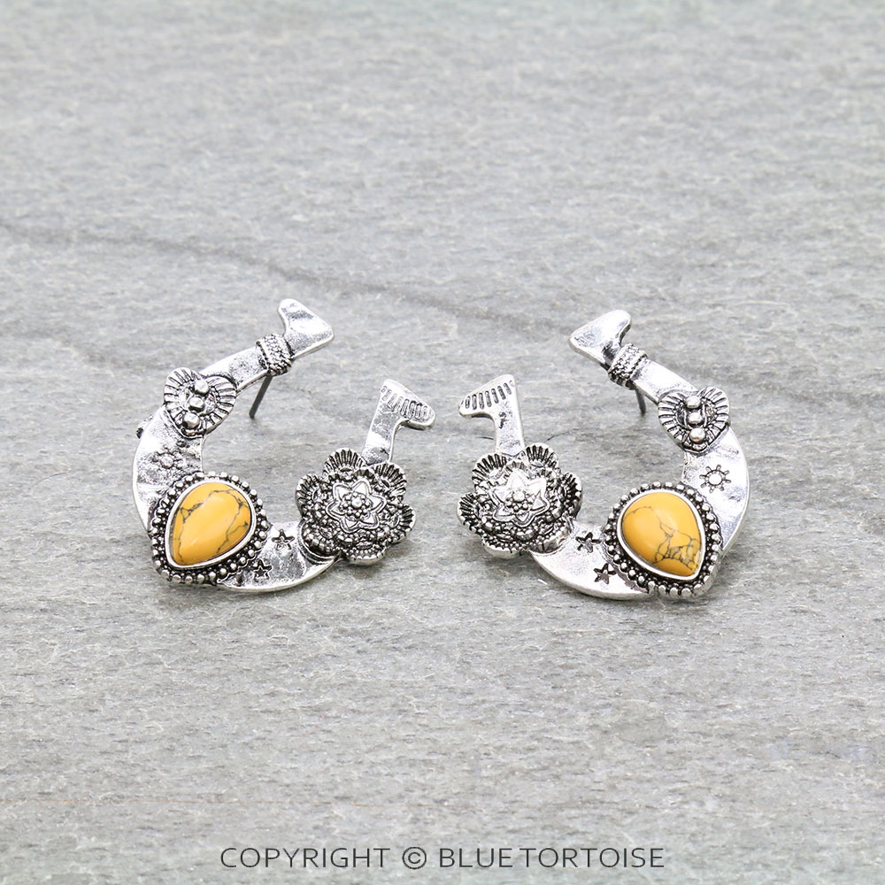Western Horseshoe Stone Stud Earrings