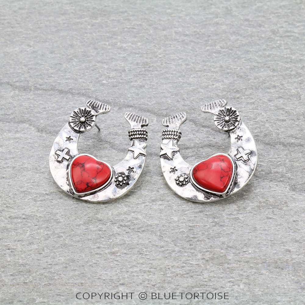 Western Horseshoe Stone Stud Earrings