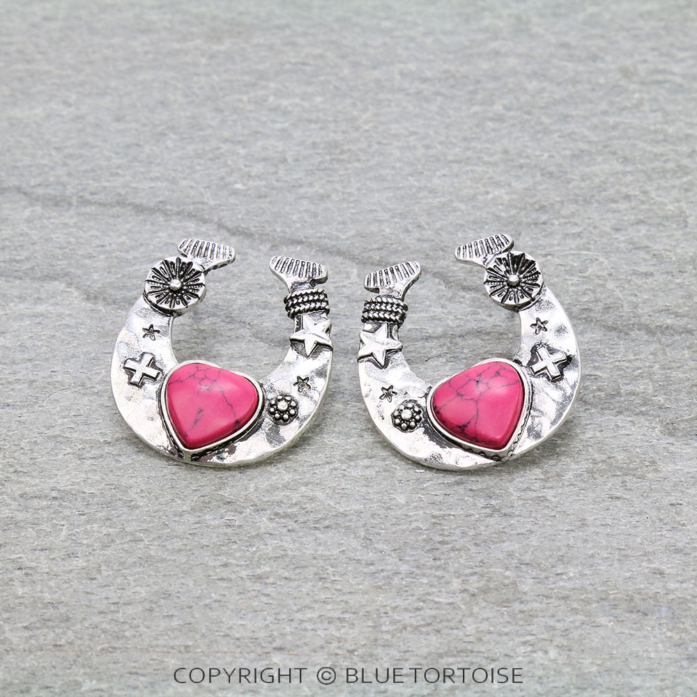 Western Horseshoe Stone Stud Earrings