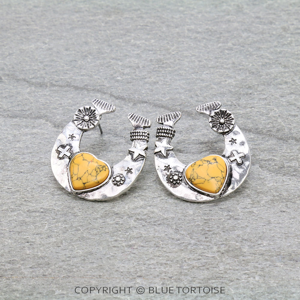Western Horseshoe Stone Stud Earrings