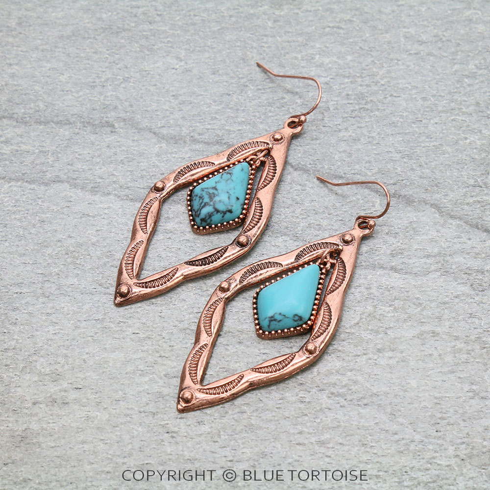 Western Diamond Shape Stone Dangle Earrings
